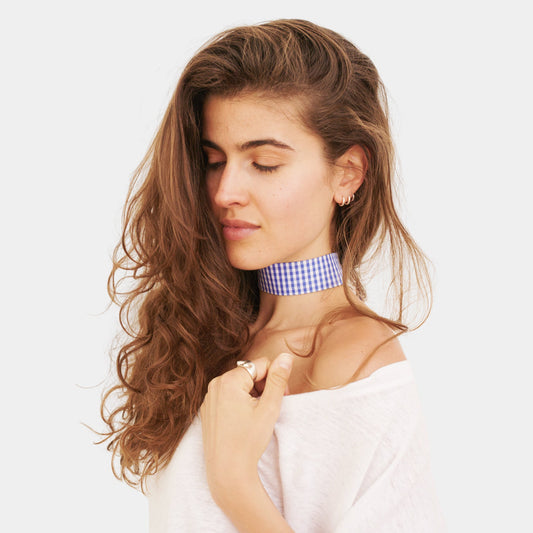 Blue Vichy Cotton Choker collo