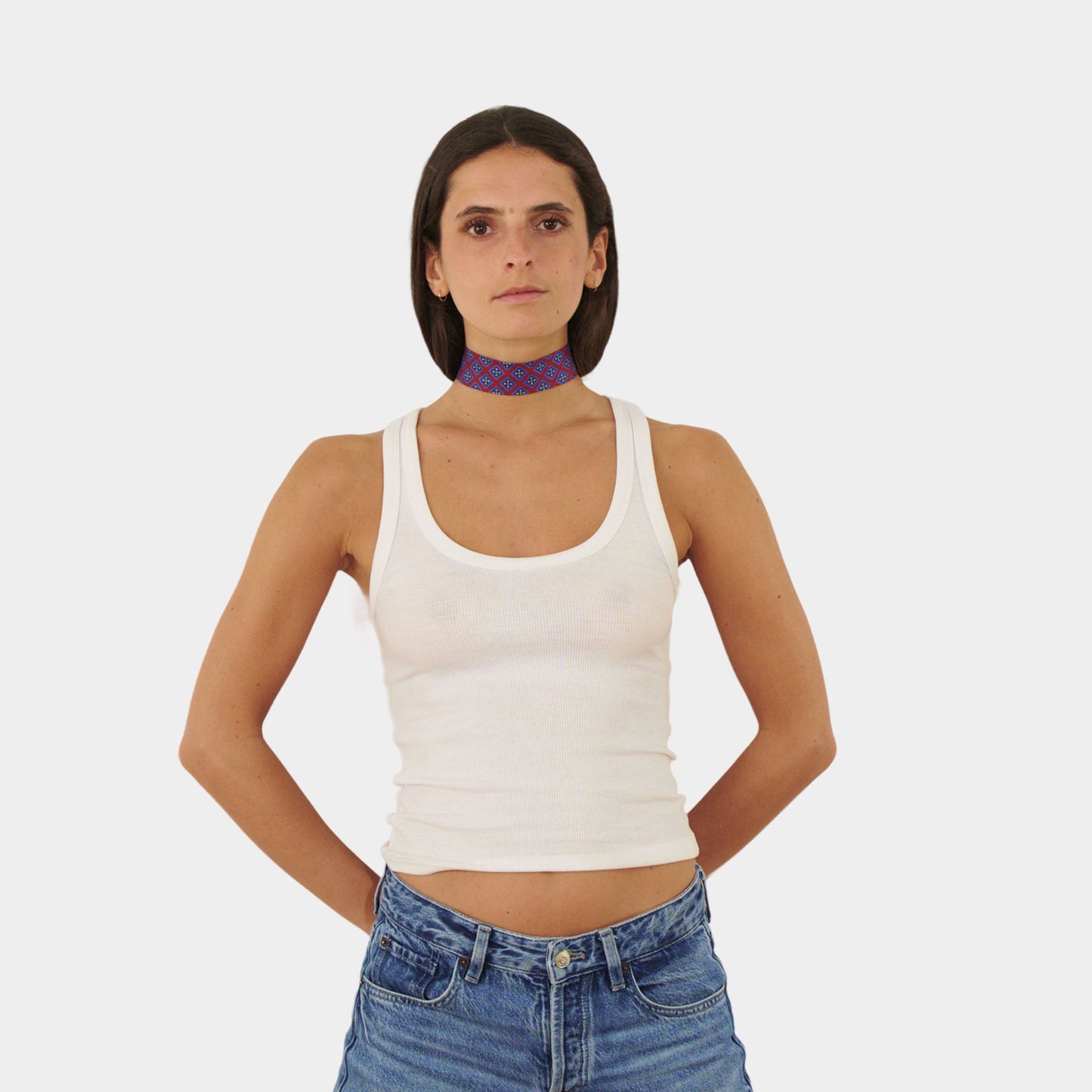 Red and Blue Diamond Silk Choker