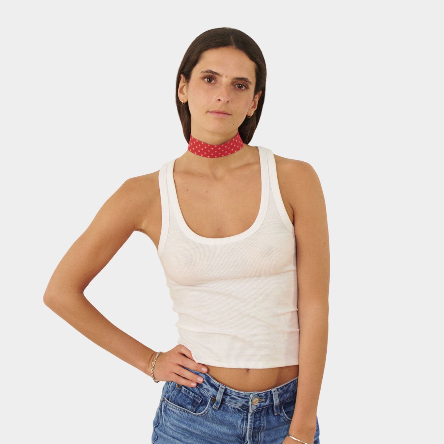 Vermilion Red Daisy Cotton Choker