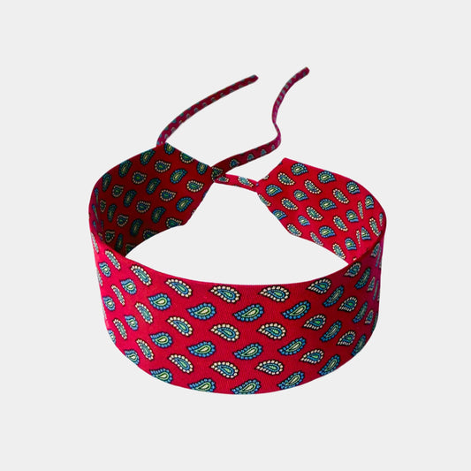 Handmade red paisley silk choker made from an authentic vintage silk tie