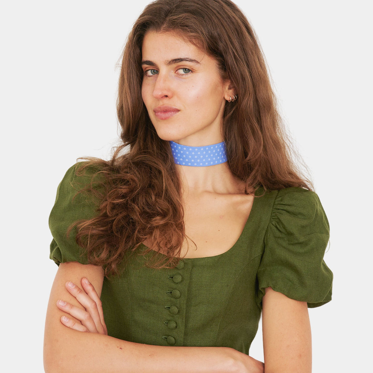 Baby Blue Blossoms Cotton Choker - collo wiesn special