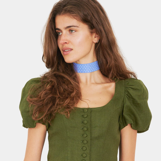 Baby Blue Blossoms Cotton Choker - collo wiesn special