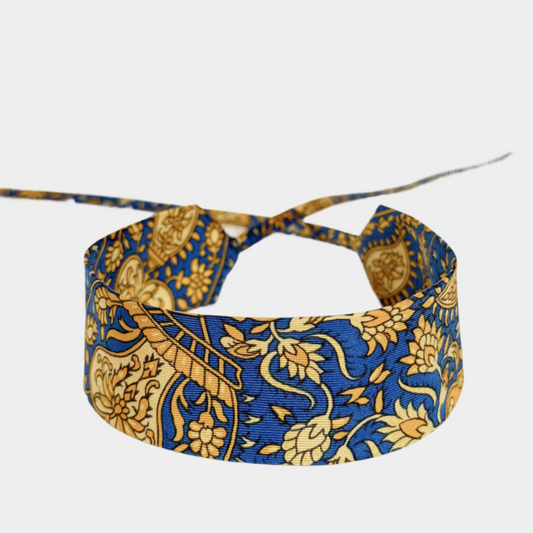 Royal Blue and Gold Silk Choker