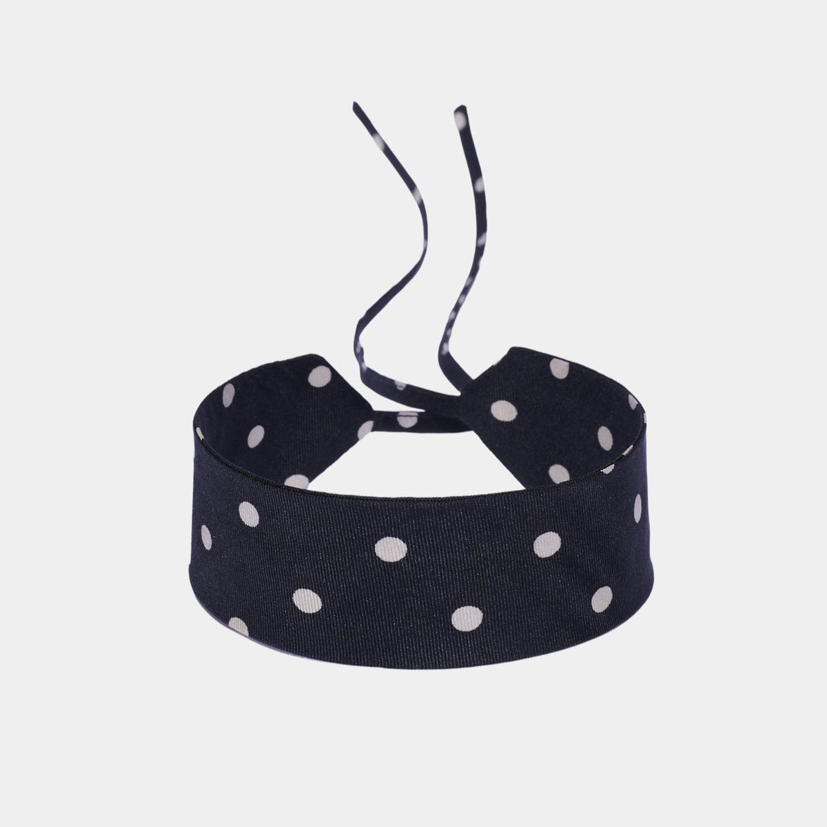 Black silk choker with repeating white polka dots