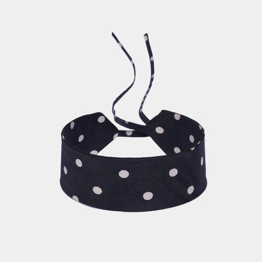 Black silk choker with repeating white polka dots