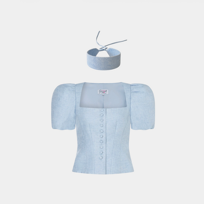 Blue Linen Choker Giacomelli x collo