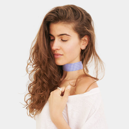 Blue Vichy Cotton Choker collo