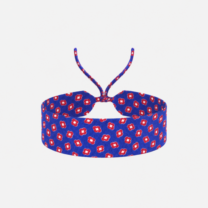 French Blue & Red Floral Silk Choker