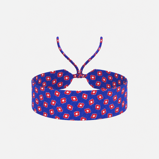 French Blue & Red Floral Silk Choker