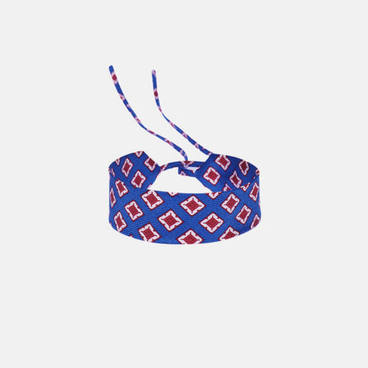 Cobalt Blue & Red Mosaic Silk Choker – upcycled from a vintage silk tie, with self-tie closure | collo limited edition