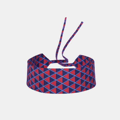 Deep Navy & Red Silk Choker with geometric pattern 