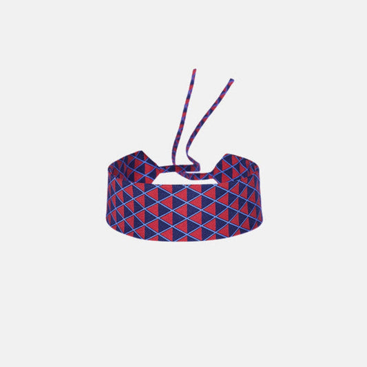 Deep Navy & Red Triangle Silk Choker – upcycled from a vintage silk tie, with self-tie closure | collo limited edition