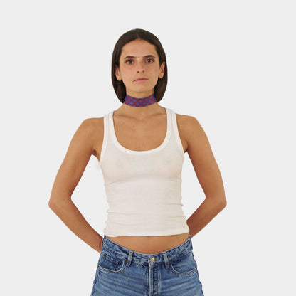 Red and Blue Diamond Silk Choker