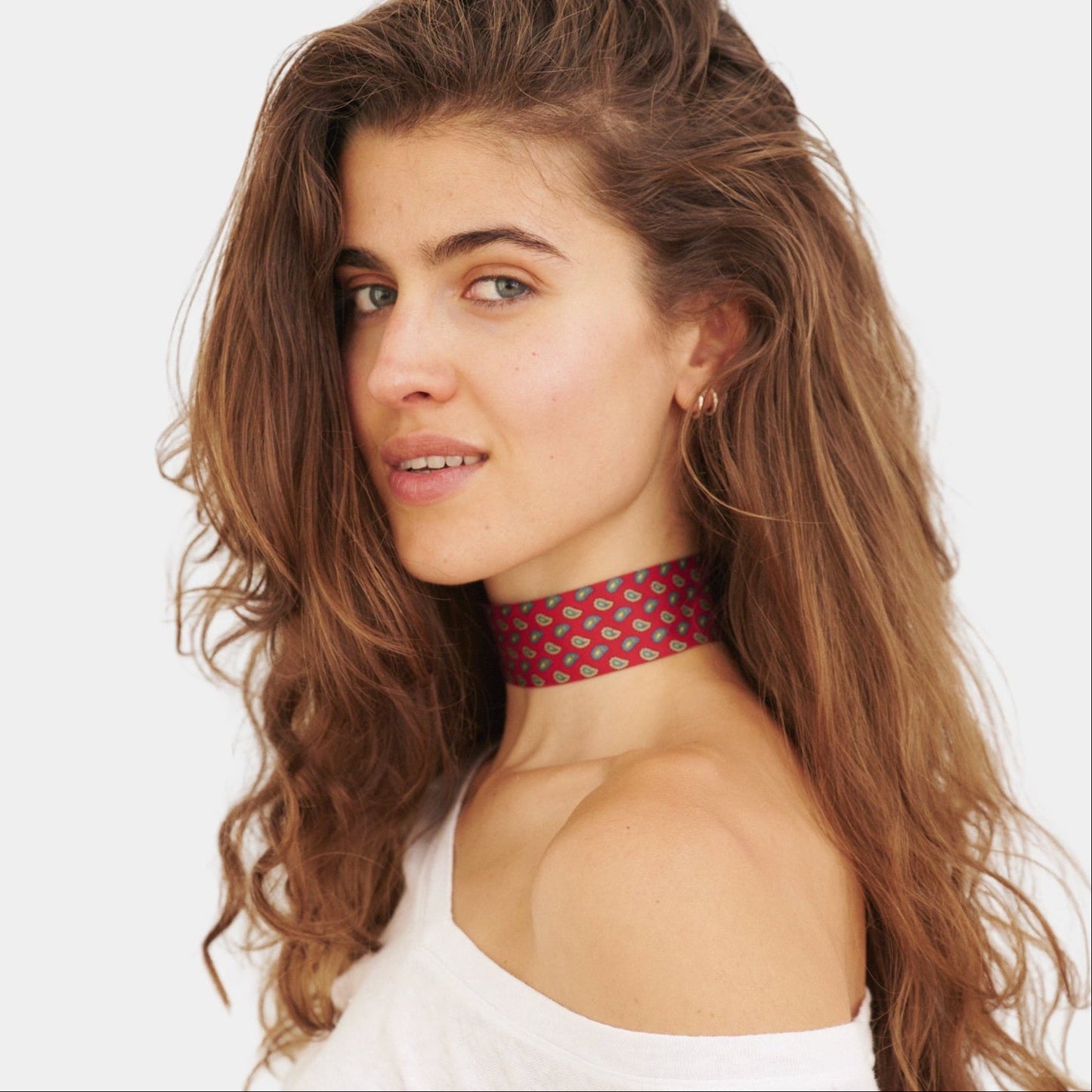Crimson Red Paisley Silk Choker
