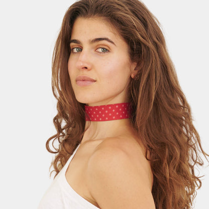 Vermilion Red Daisy Cotton Choker