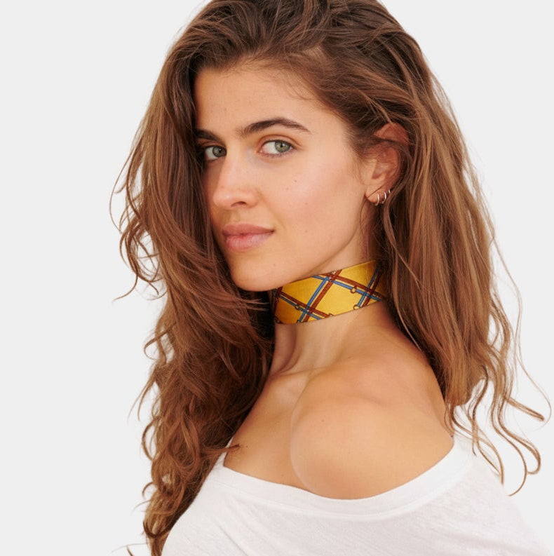 Camel Gold & Blue Silk Choker