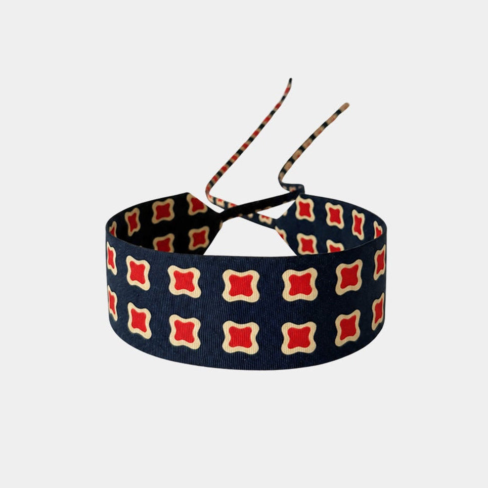 Navy Silk Choker with retro star pattern in red and creme