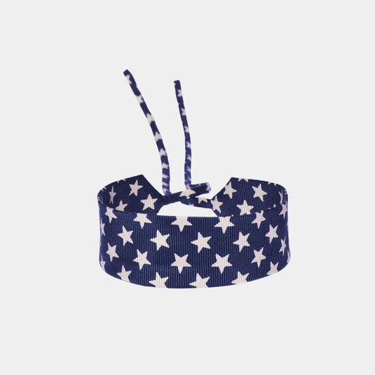 navy silk choker with a repeating white star pattern