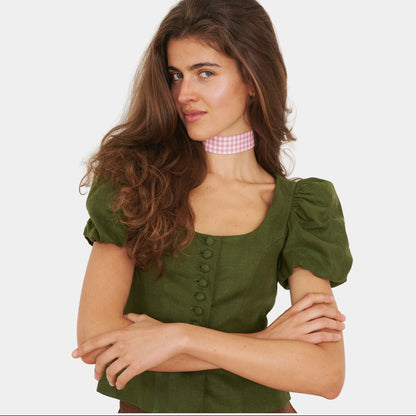 Pink Vichy Cotton Choker - collo wiesn special 