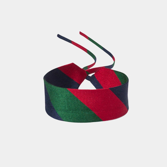 Red Green & Navy Striped Silk Choker