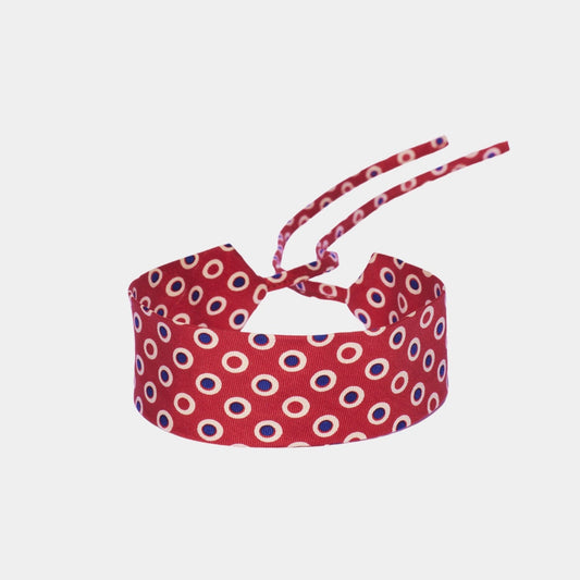 Red silk choker with oval pattern