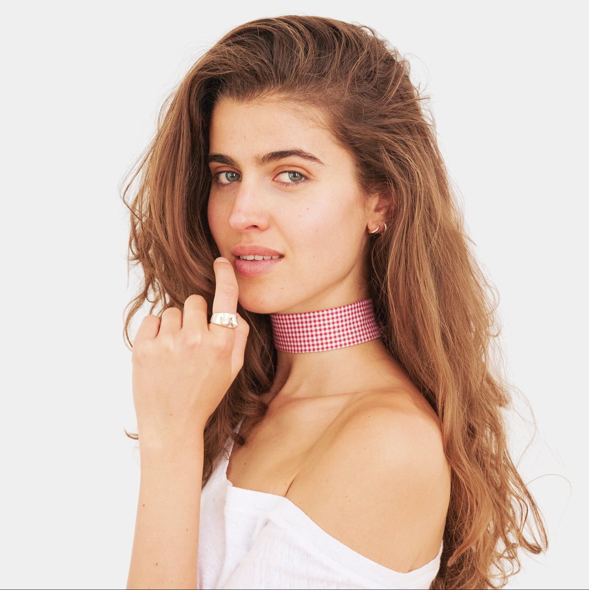 Red Vichy Cotton Choker collo
