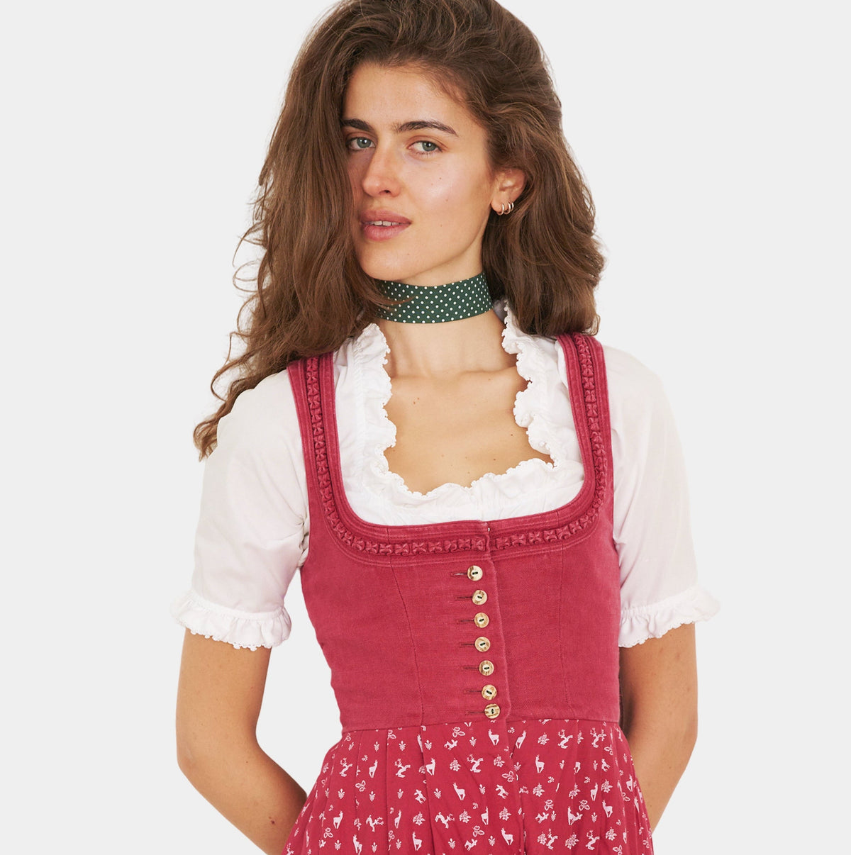 Rich Green Polka Dots Cotton Choker - collo wiesn special choker