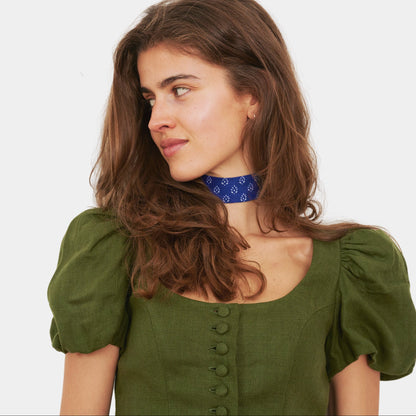 Royal Blue Leaf Cotton Choker - collo wiesn special