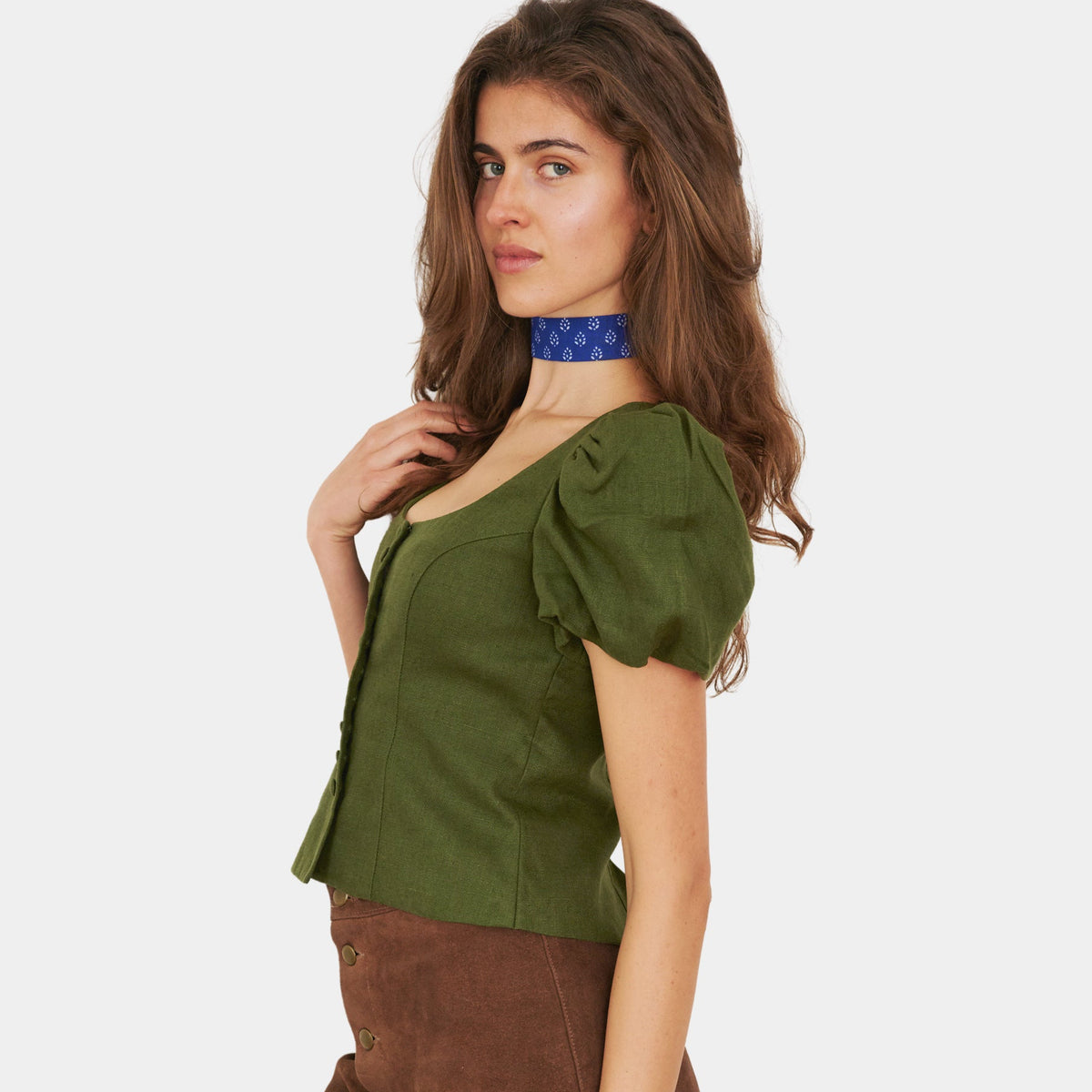 Royal Blue Leaf Cotton Choker - collo wiesn special