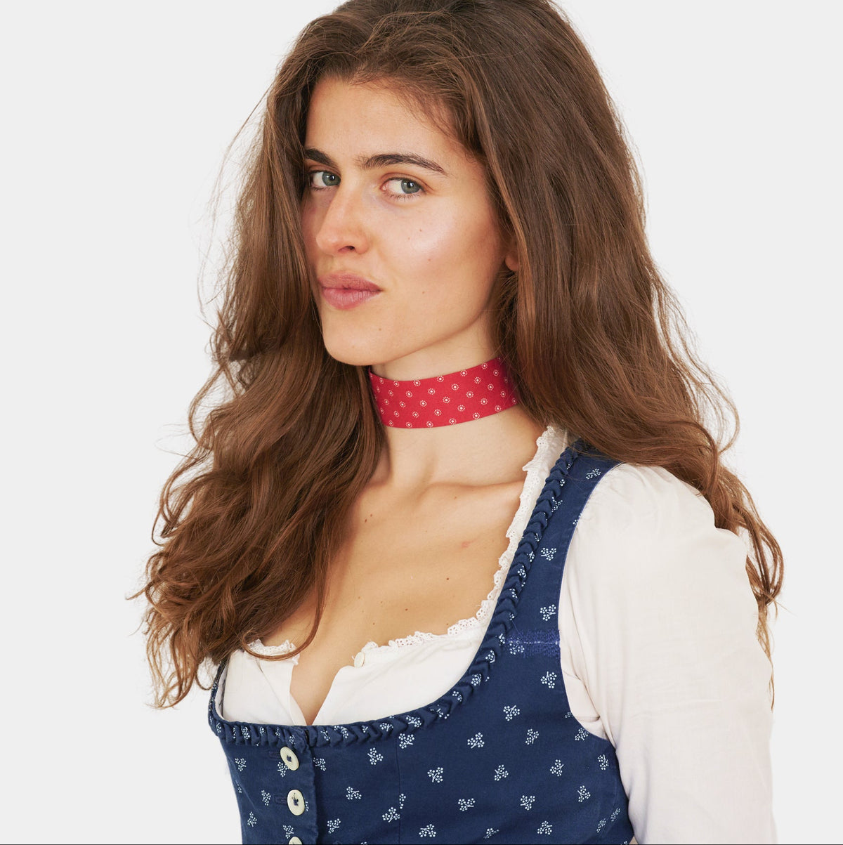 Vermilion Red Daisy Cotton Choker - collo wiesn special