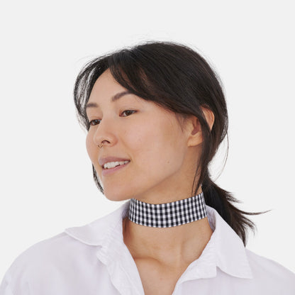 Model wearing the Black Vichy Cotton Choker | collo basics