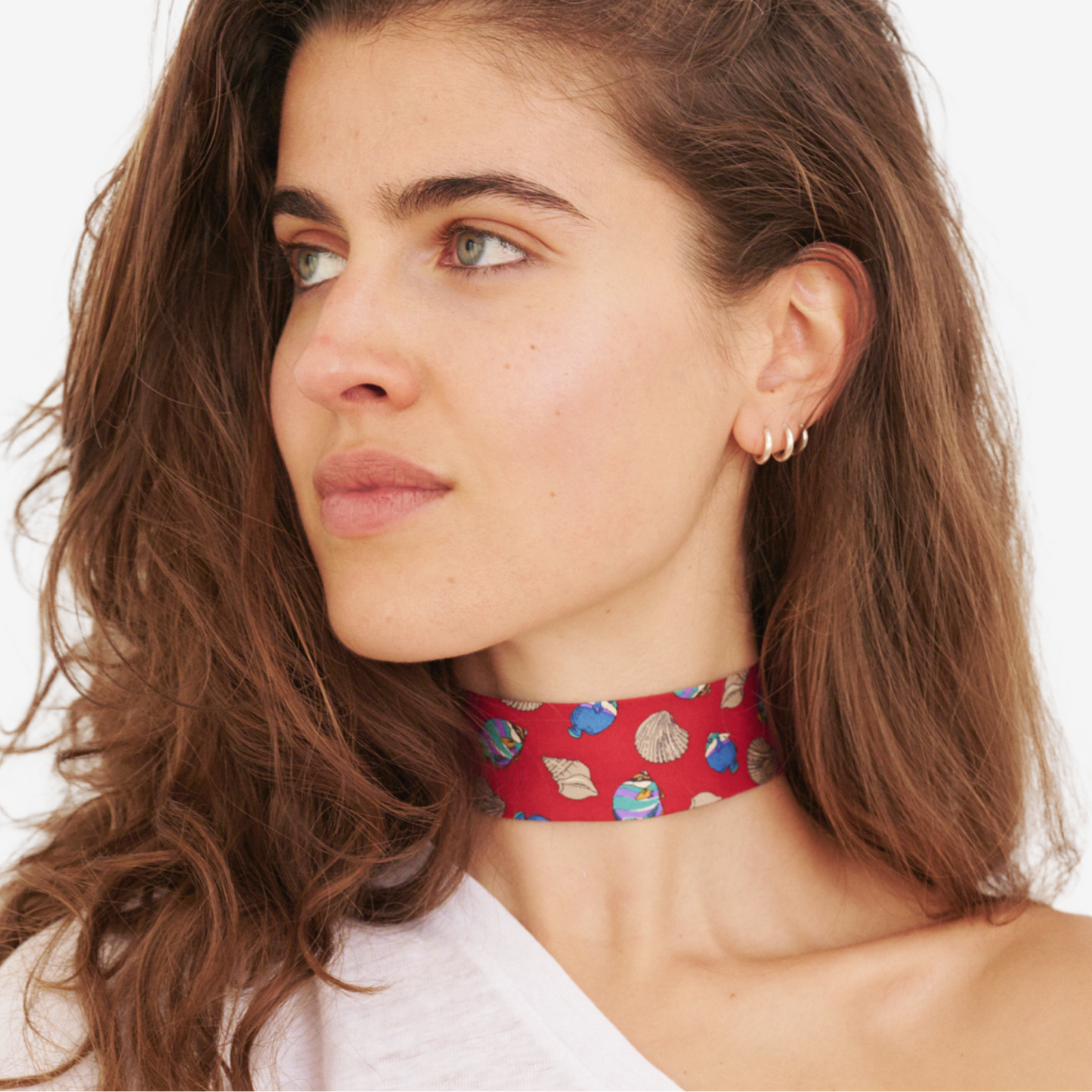 Cherry Red Fish & Shell Silk Choker – collo limited edition choker