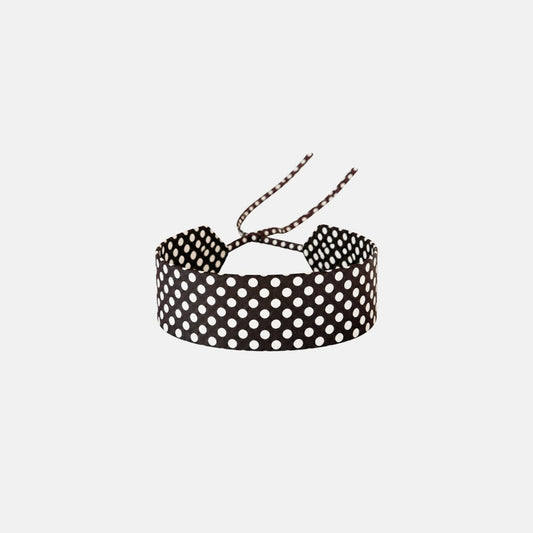 Chocolate Brown Polka Dot Silk Choker – upcycled from a vintage silk tie, with self-tie closure | collo limited edition
