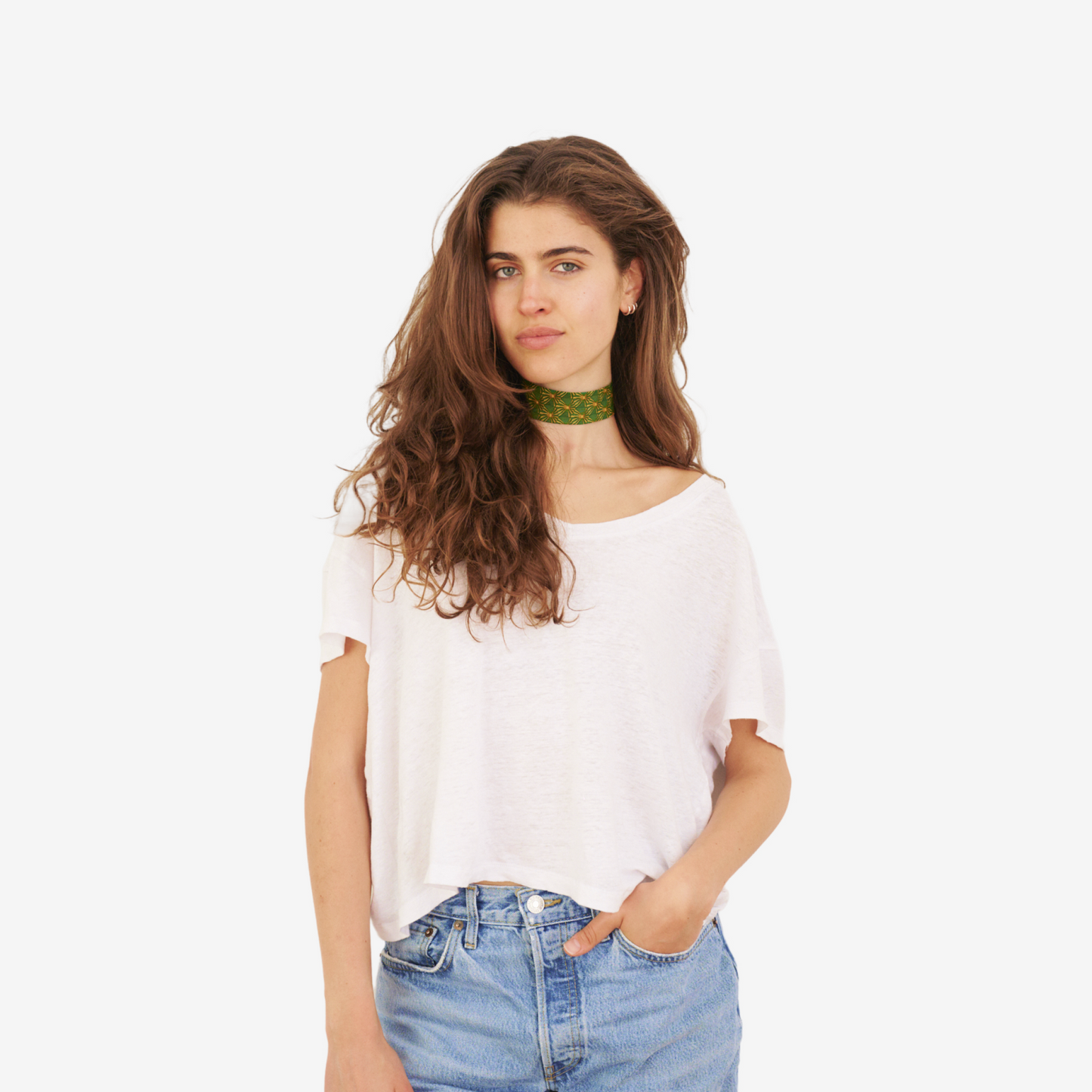 Green & Yellow Ornament Silk Choker – collo limited edition choker