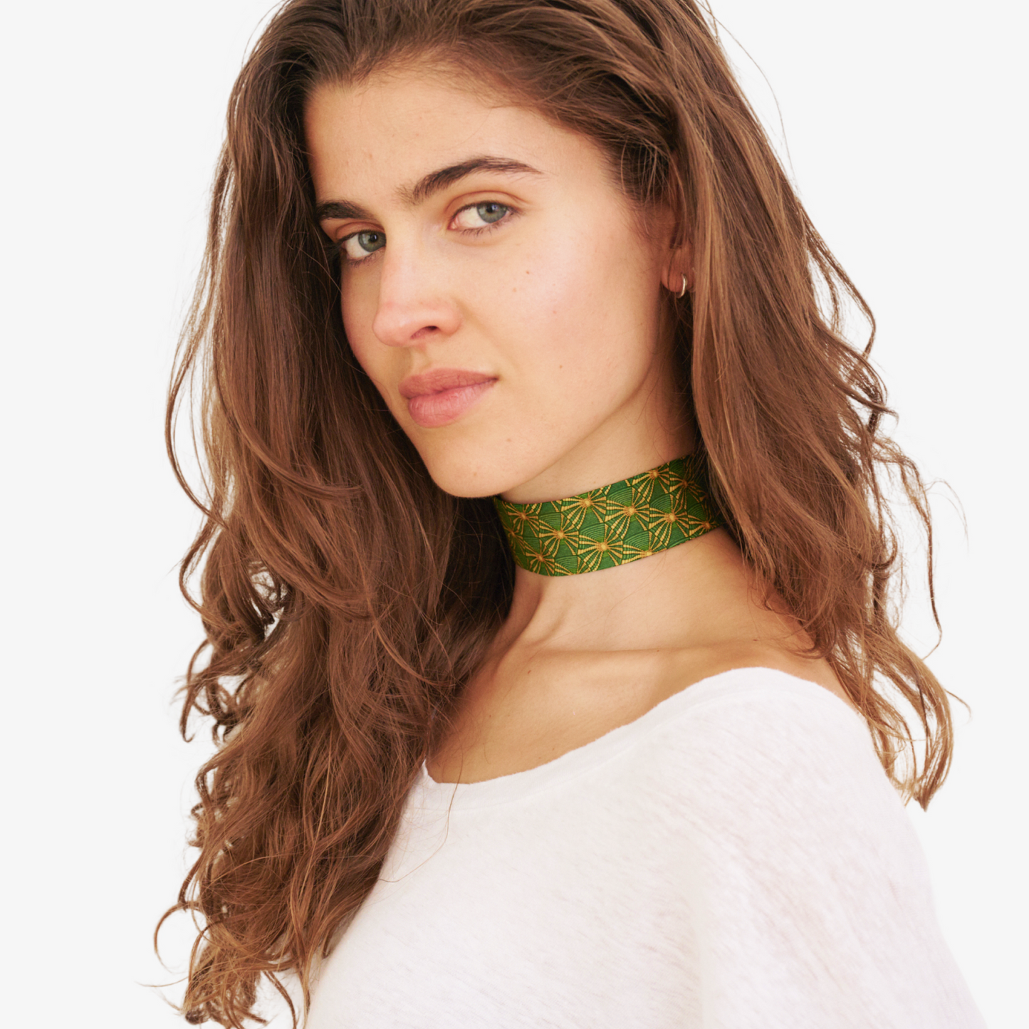 Green & Yellow Ornament Silk Choker – collo limited edition choker