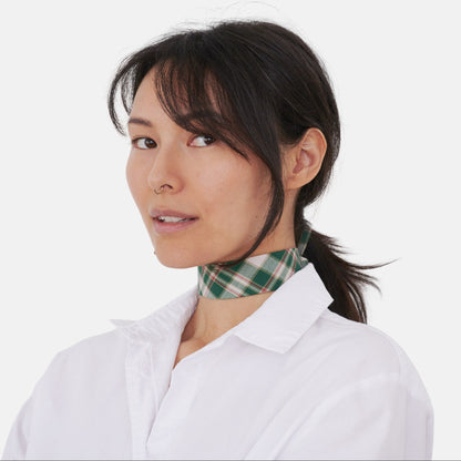 Model wearing the Green Tartan Cotton Choker | collo basics