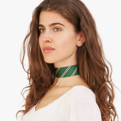 Kelly Green Striped Silk Choker – collo limited edition choker