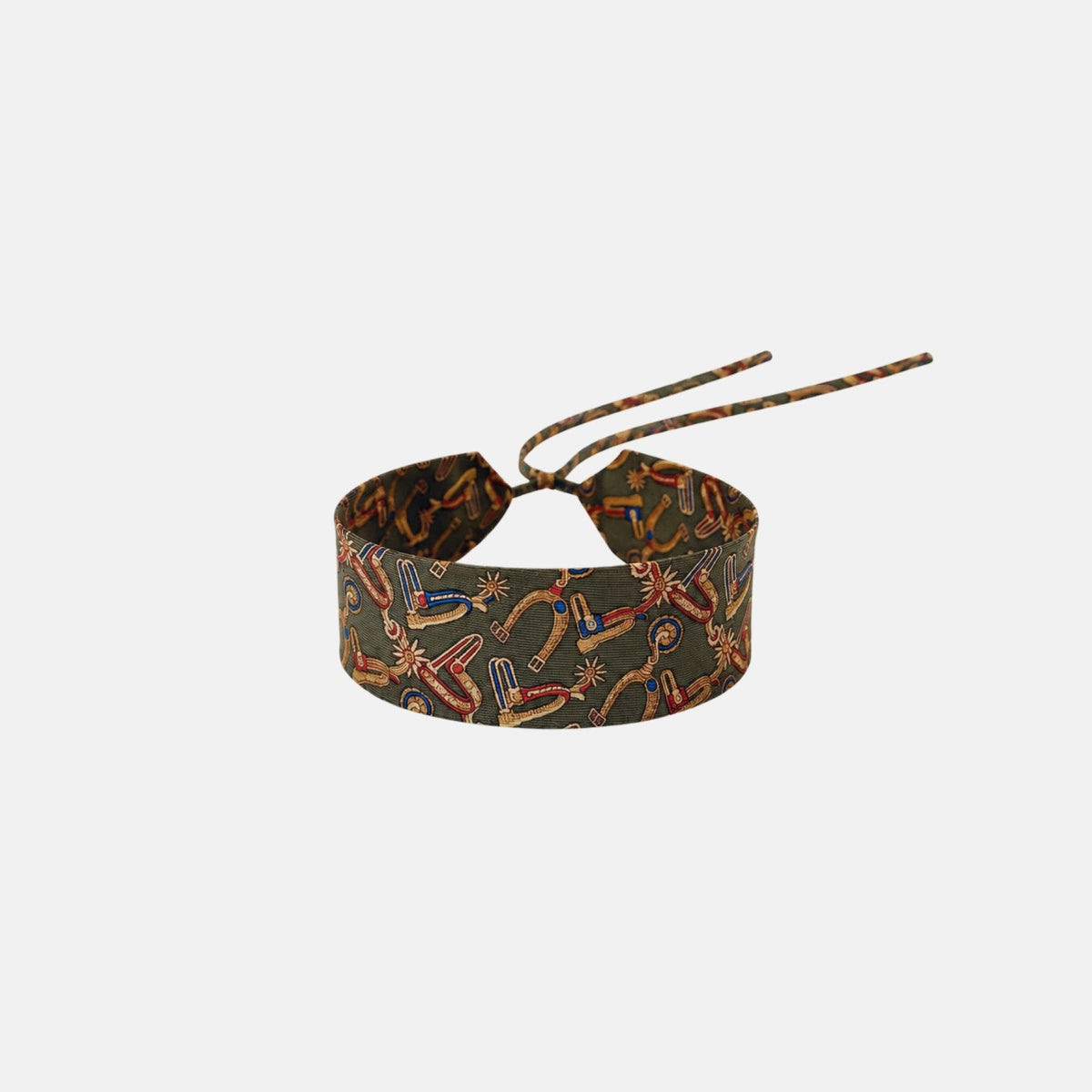 Olive Green Horsebit Silk Choker – upcycled from a vintage silk tie, with self-tie closure | collo limited edition