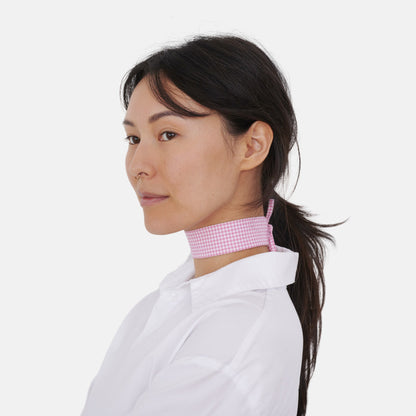 Model wearing the Pink Vichy Cotton Choker | collo basics