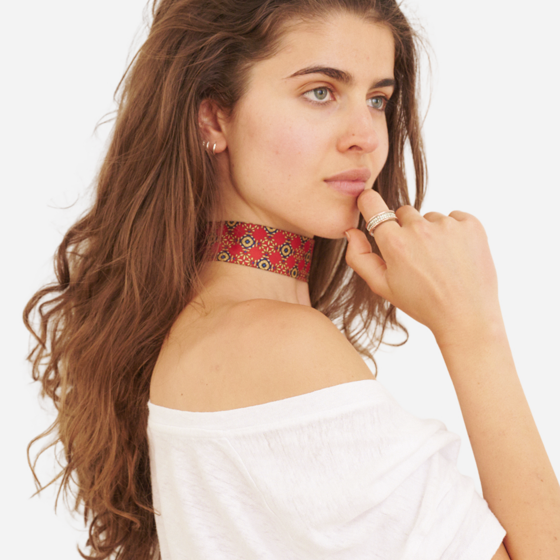 Red & Gold Floral Silk Choker – collo limited edition choker