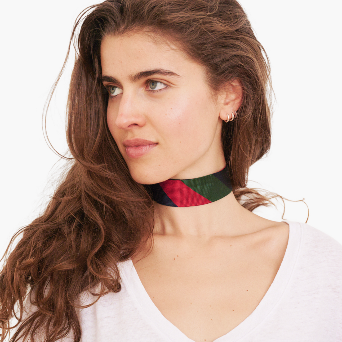 Red Green & Navy Striped Silk Choker – collo limited edition choker