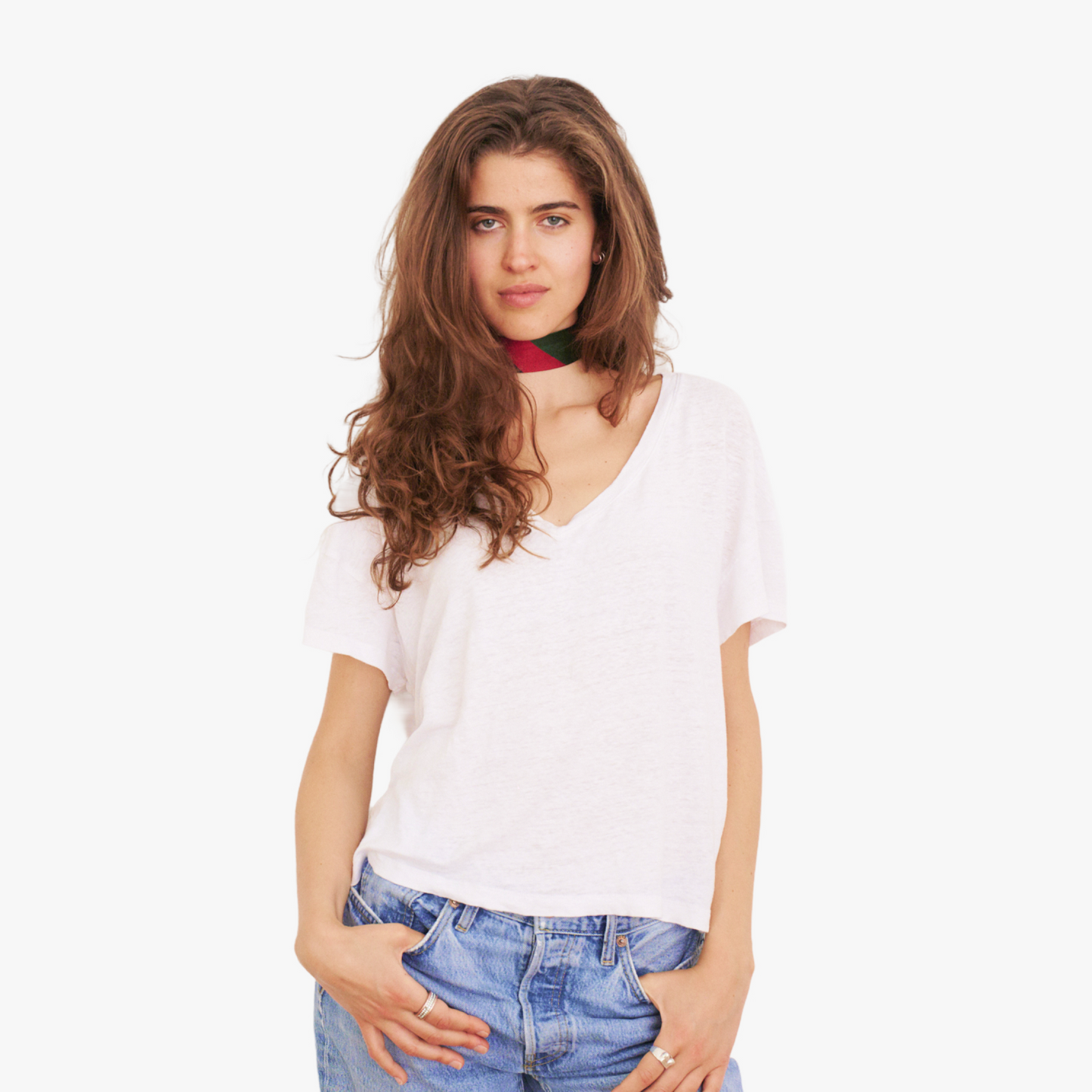 Red Green & Navy Striped Silk Choker – collo limited edition choker