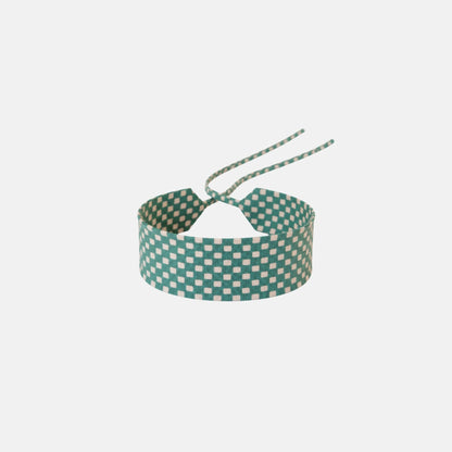 Teal Checkerboard Silk Choker – upcycled from a vintage silk tie, with self-tie closure | collo limited edition